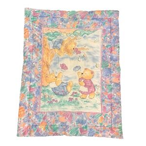 90's Pastel Crib Quilt Blanket‎ Comforter Fisher Price Bears Vintage Two Sided